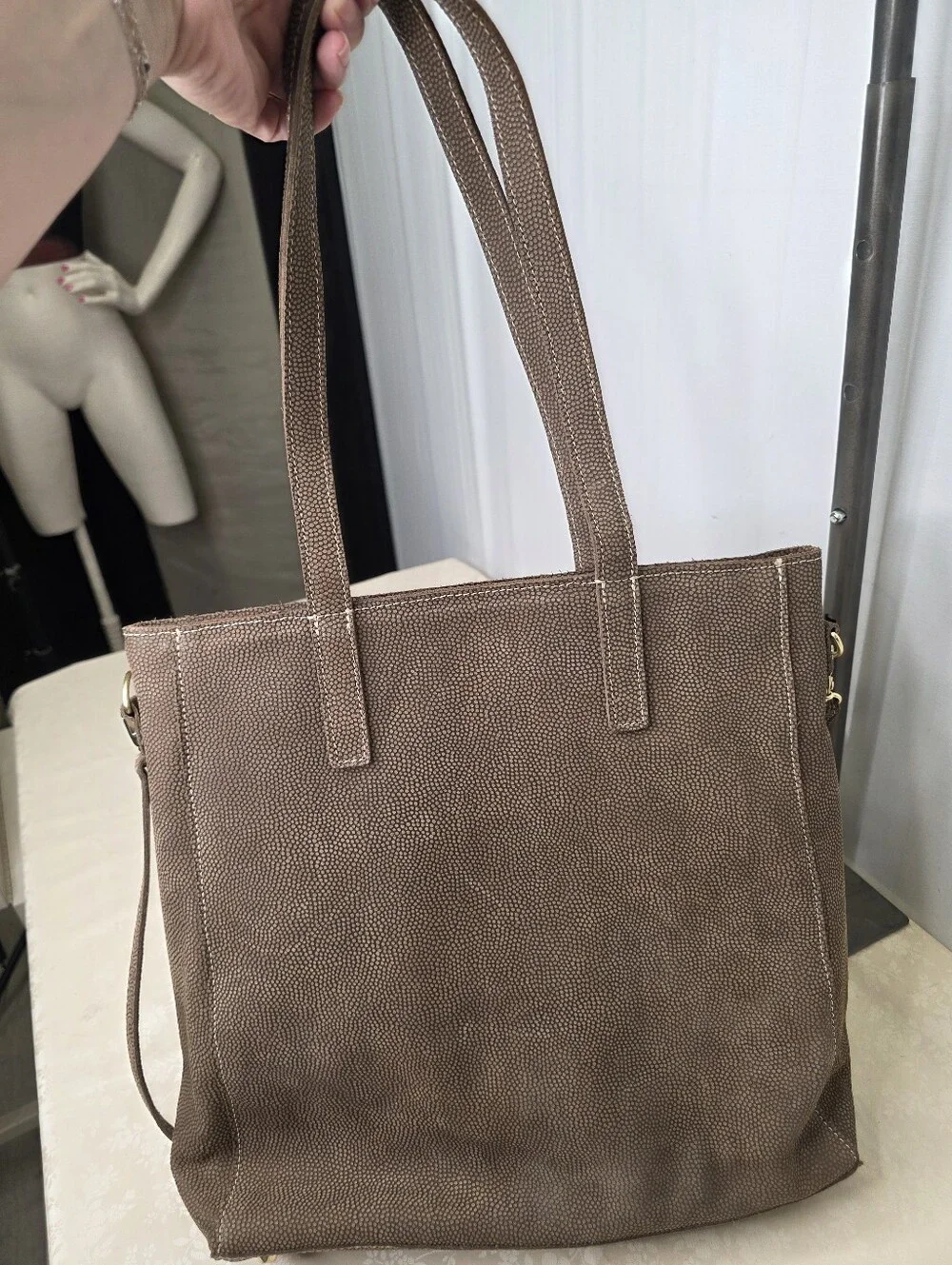 Planner Perfect Brown Textured Leather Tote Bag Crossbody Shoulder Travel Purse
